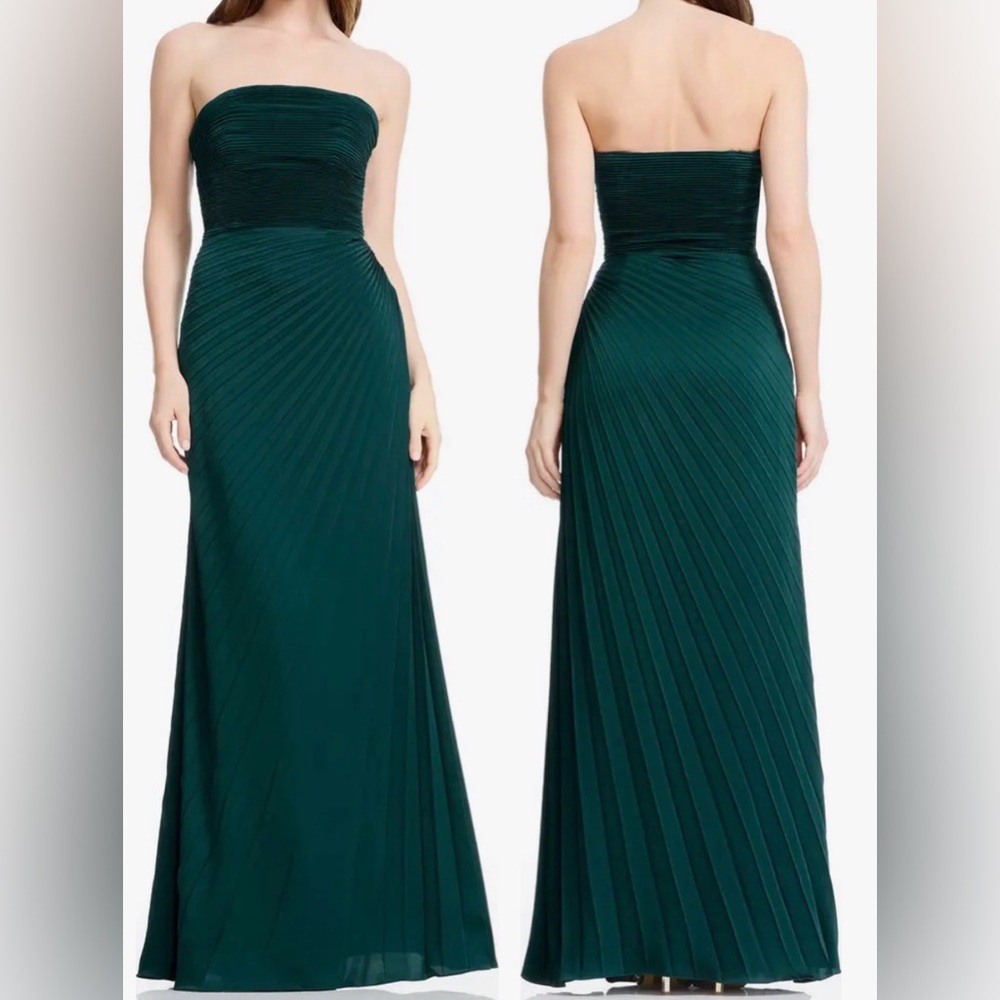 Dress the Population Strapless Emerald Green Pleated Maxi Dress